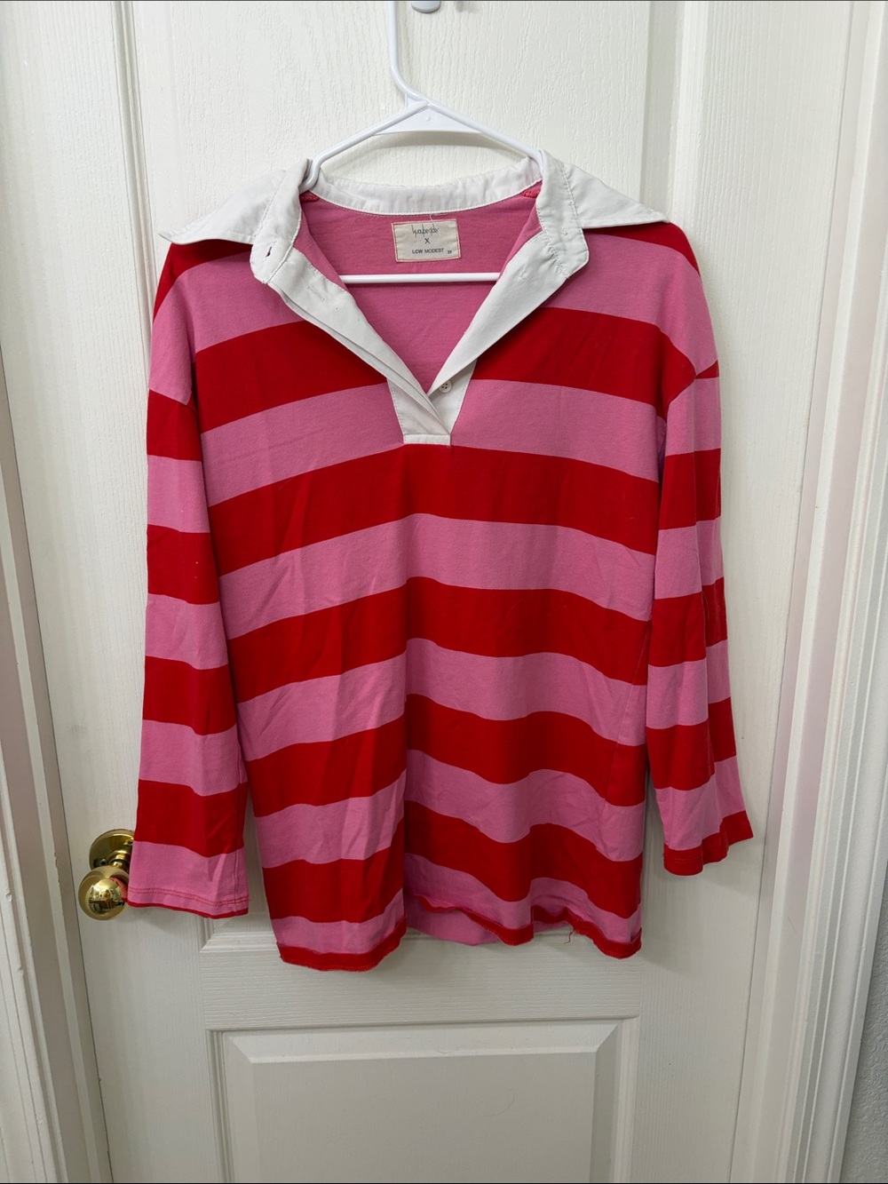 Kuaybe Gider x LCW Modest Pink & Red Striped Women’s Oversized Rugby Shirt